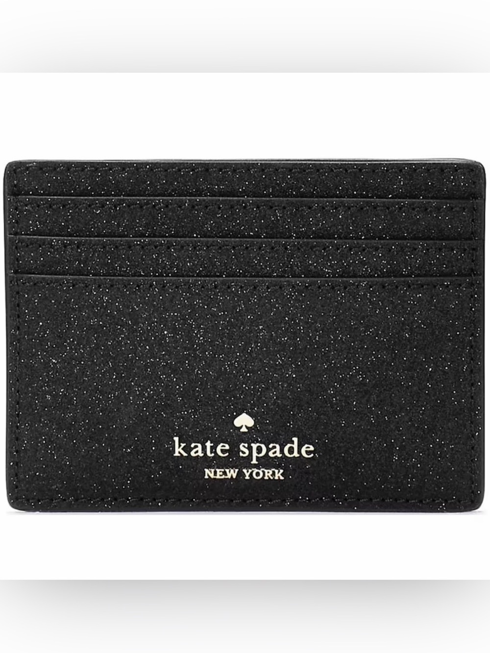 NEW Kate Spade Black Glitter Card Case with Gold Logo